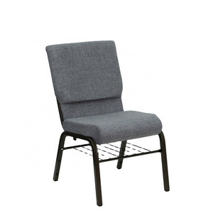 Low price metal frame armless used dark grey iron padded stackable church seat chairs chairs for church pulpit