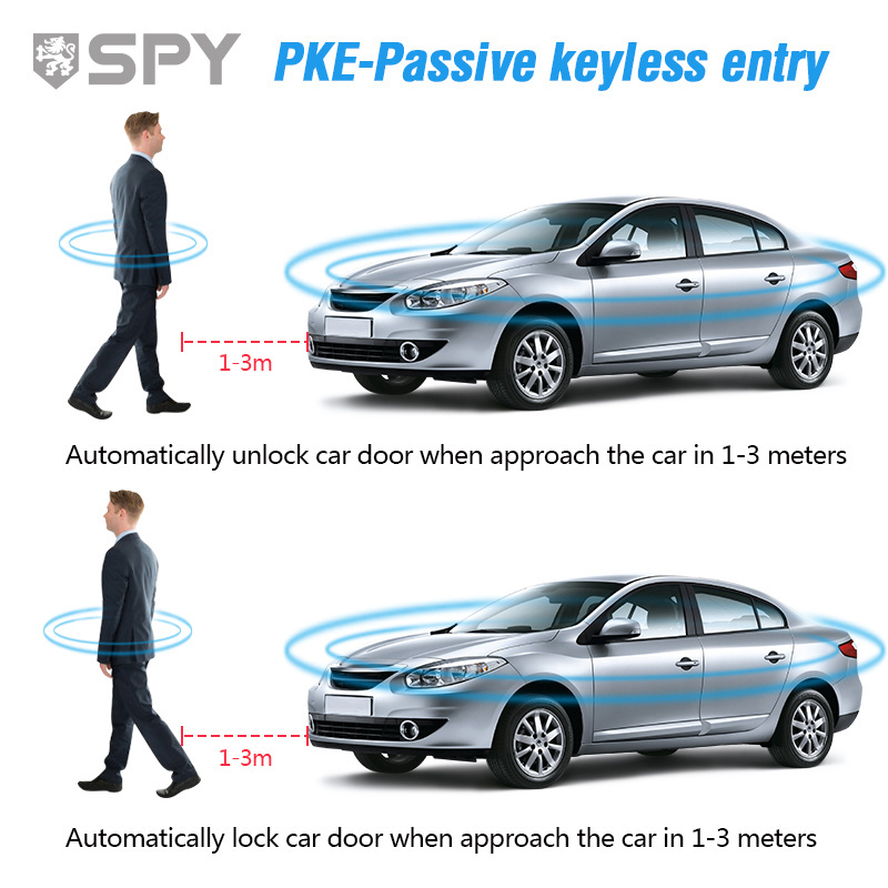 SPY Wholesale Car Universal Push Botton Auto Keyless Entry Start Stop Engine Pke Smart Alarm DC 12V Smart Key Remote Control