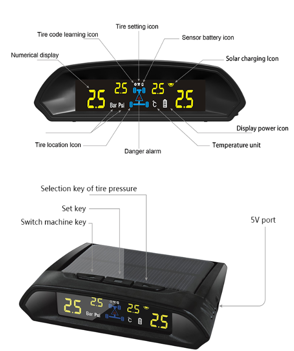 SPY universal solar tpms internal sensor 433 tire pressure monitoring system for audi rav4