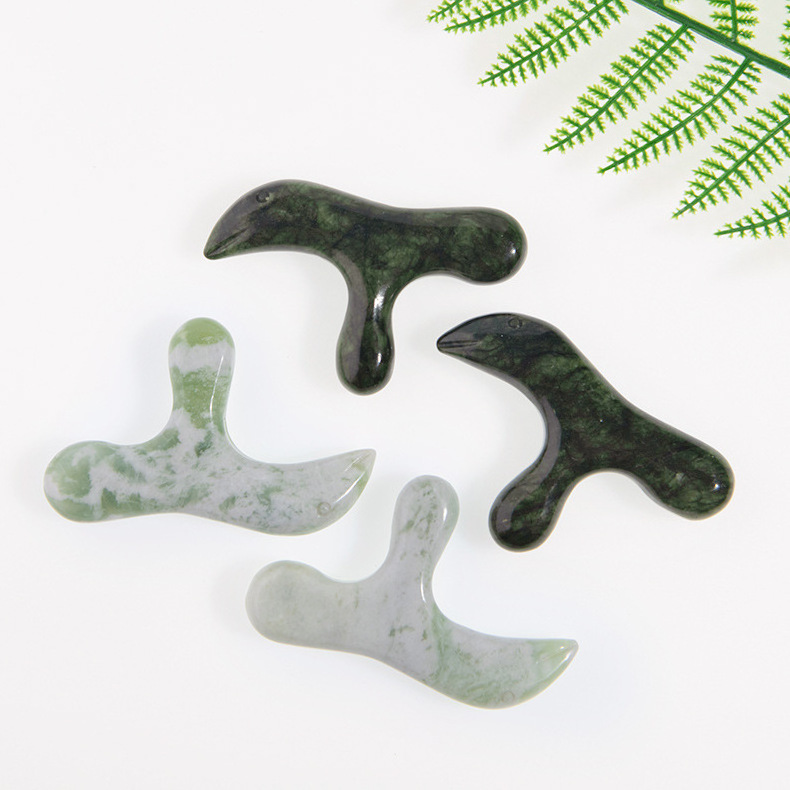 Bian Stone Nephrite Guasha Scraping Massage Green Jade ,Rose Quartz Gua Sha Set