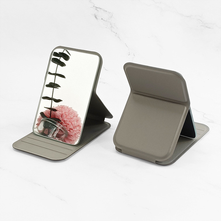 Square Mini Compact Mirror Small PU Single Side Mirror with Customization Personalized Hand Mirror