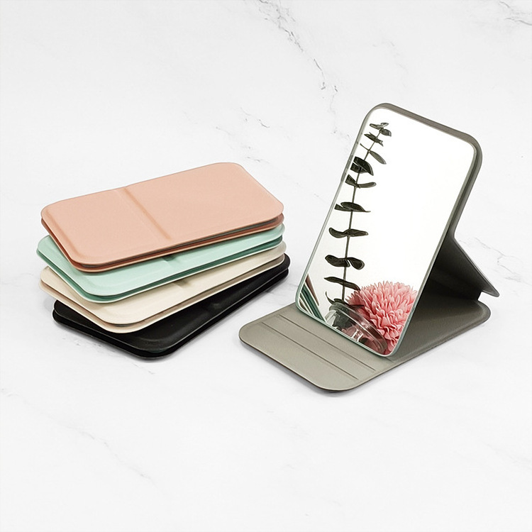 Square Mini Compact Mirror Small PU Single Side Mirror with Customization Personalized Hand Mirror