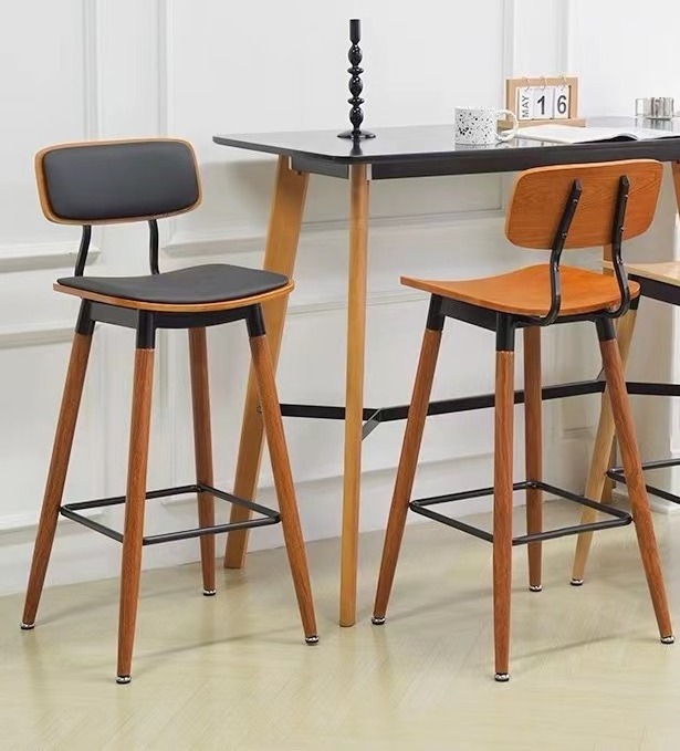 Factory Custom Design Commercial Used Restaurant Stool Chairs Solid Wood Home Bar Chairs