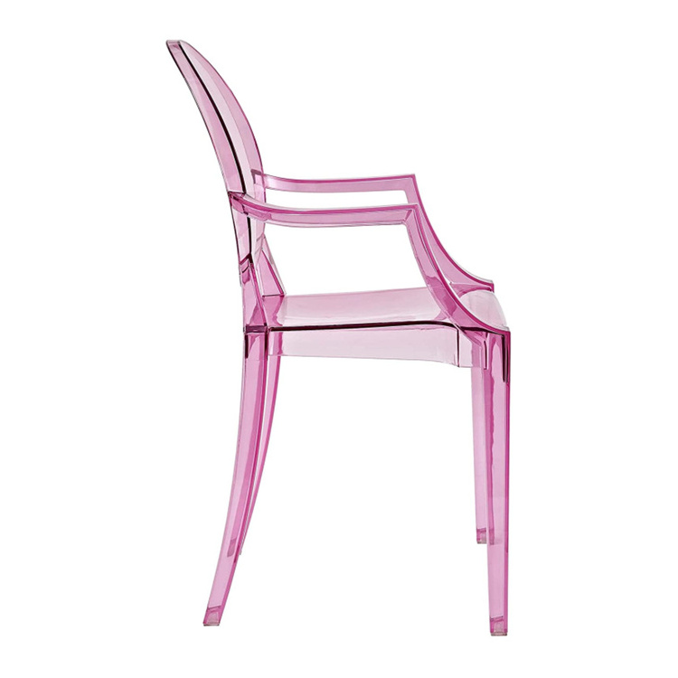 Factory Wholesale Lovely Design Armrest Restaurant Chairs Pink Plastic Ghost Hotel Wedding Event Chairs with Arms