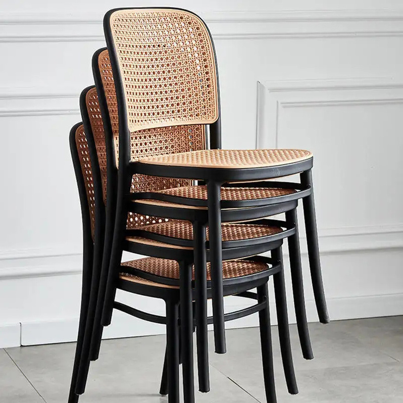 French Style Colors Stackable Outdoor Restaurant Chair High Back Plastic Rattan Dining Chairs for Sale