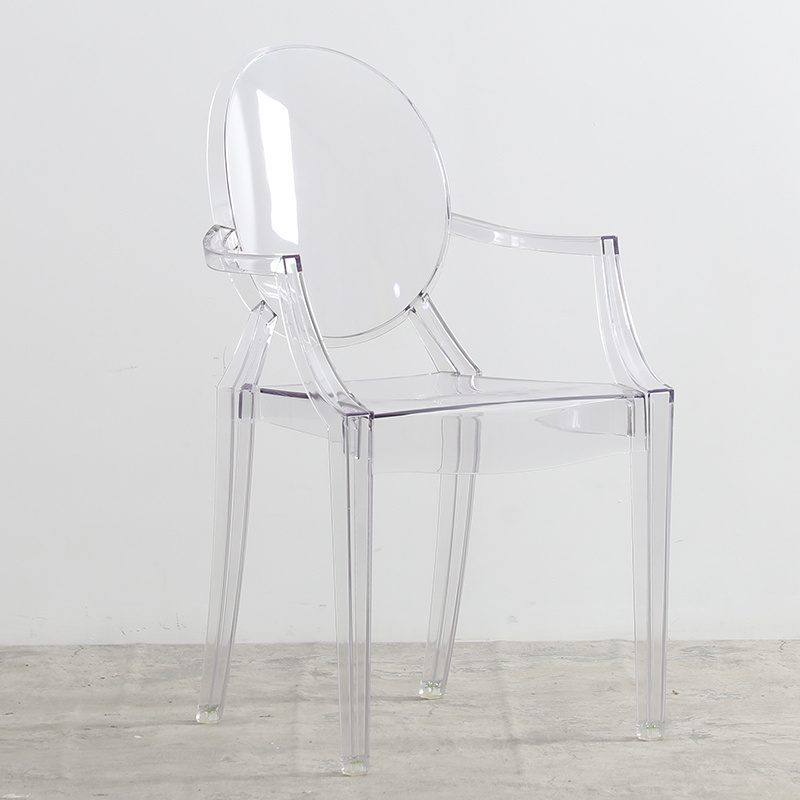 Wholesale Cheap Modern Dining Plastic Armrest Hotel Chaise Transparent Clear Ghost Chair