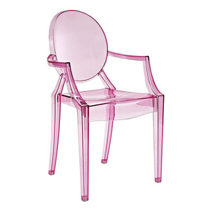 Factory Wholesale Lovely Design Armrest Restaurant Chairs Pink Plastic Ghost Hotel Wedding Event Chairs with Arms