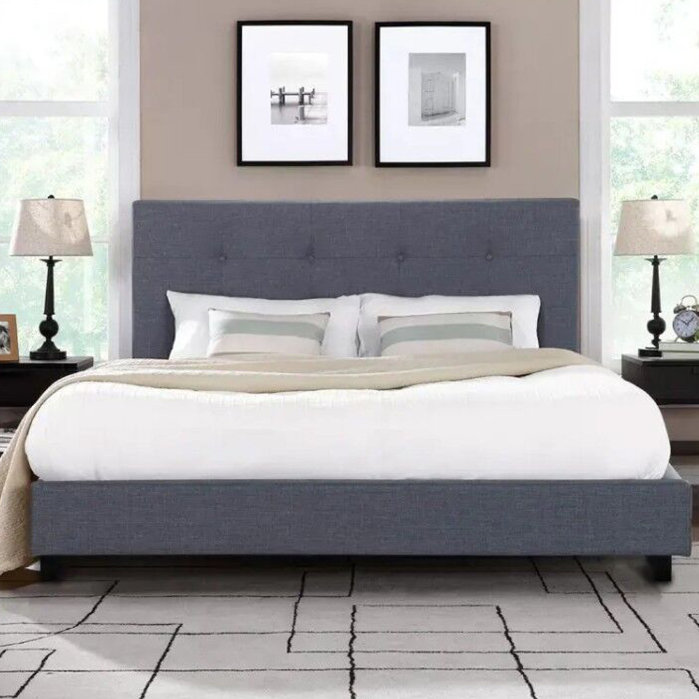 Upholstered Full Platform Bed Steel Frame, Wood Support - Dark Gray bed