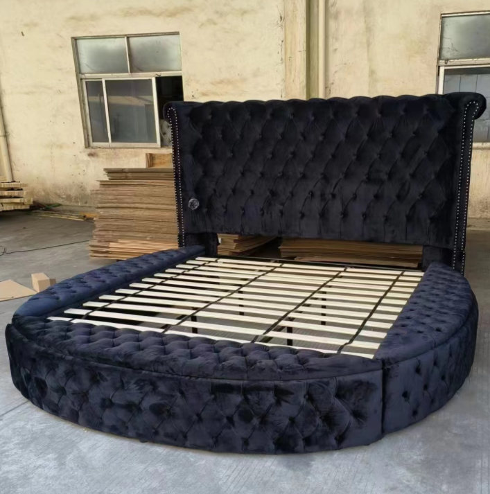 High bedhead cheap price upholstered beds double queen king size hotel luxury circle storage bedroom furniture round bed