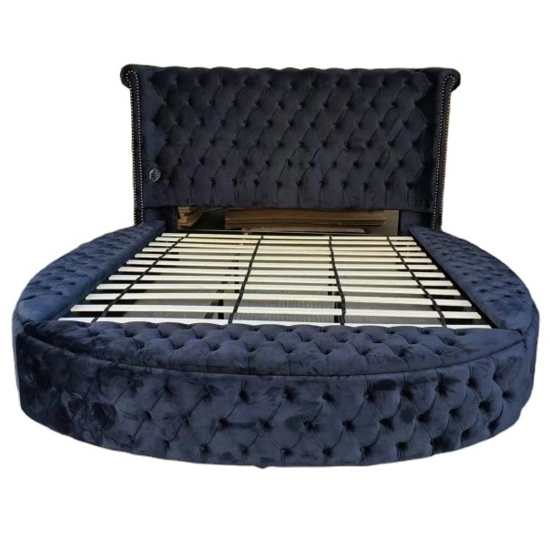 High bedhead cheap price upholstered beds double queen king size hotel luxury circle storage bedroom furniture round bed