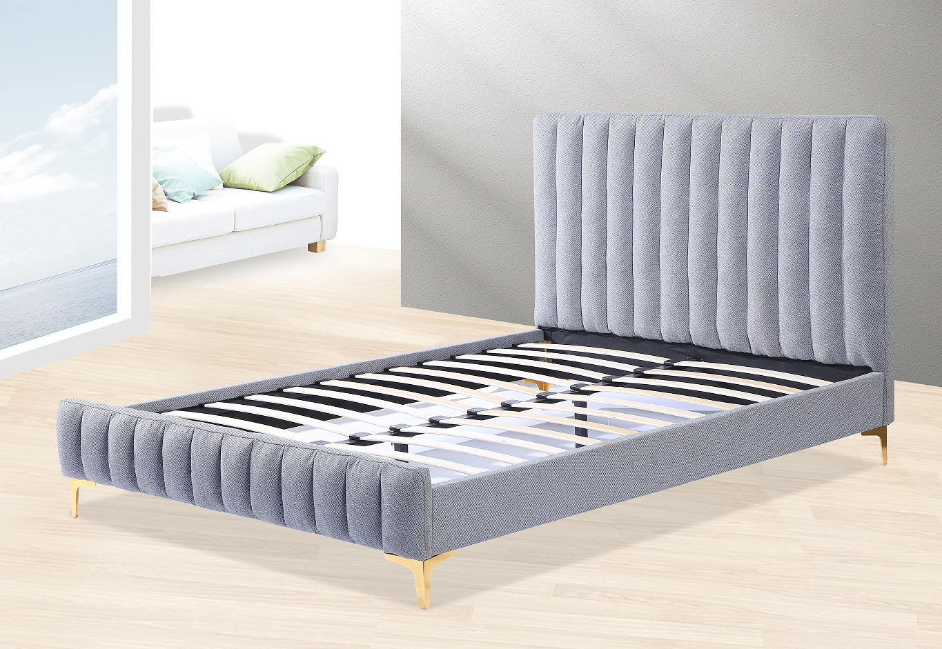 Free Sample Tatami Faux Leather Beds with Storage Gas lift Drawer/Bed Frame