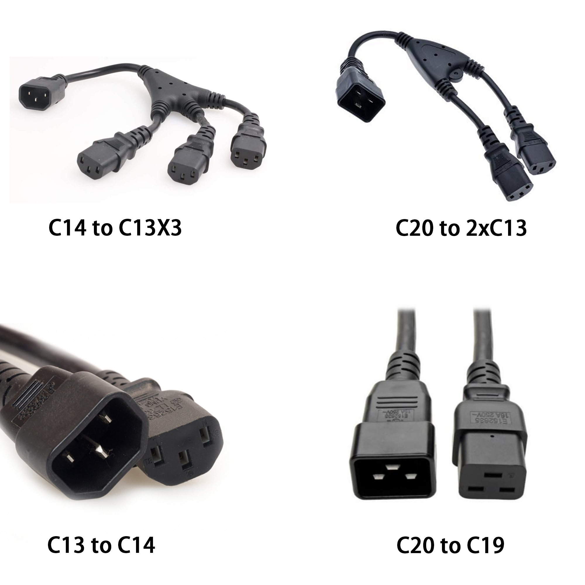 Custom U L 2FT-12FT 12awg 14awg PDU Adaptor Y Extension Power Cable C20 to 2xC13 Splitter