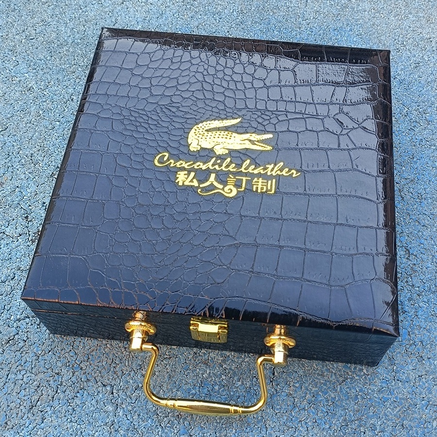 PU leather box for clothing shoes gifts luxury metal handle fake crocodile leather box logo print