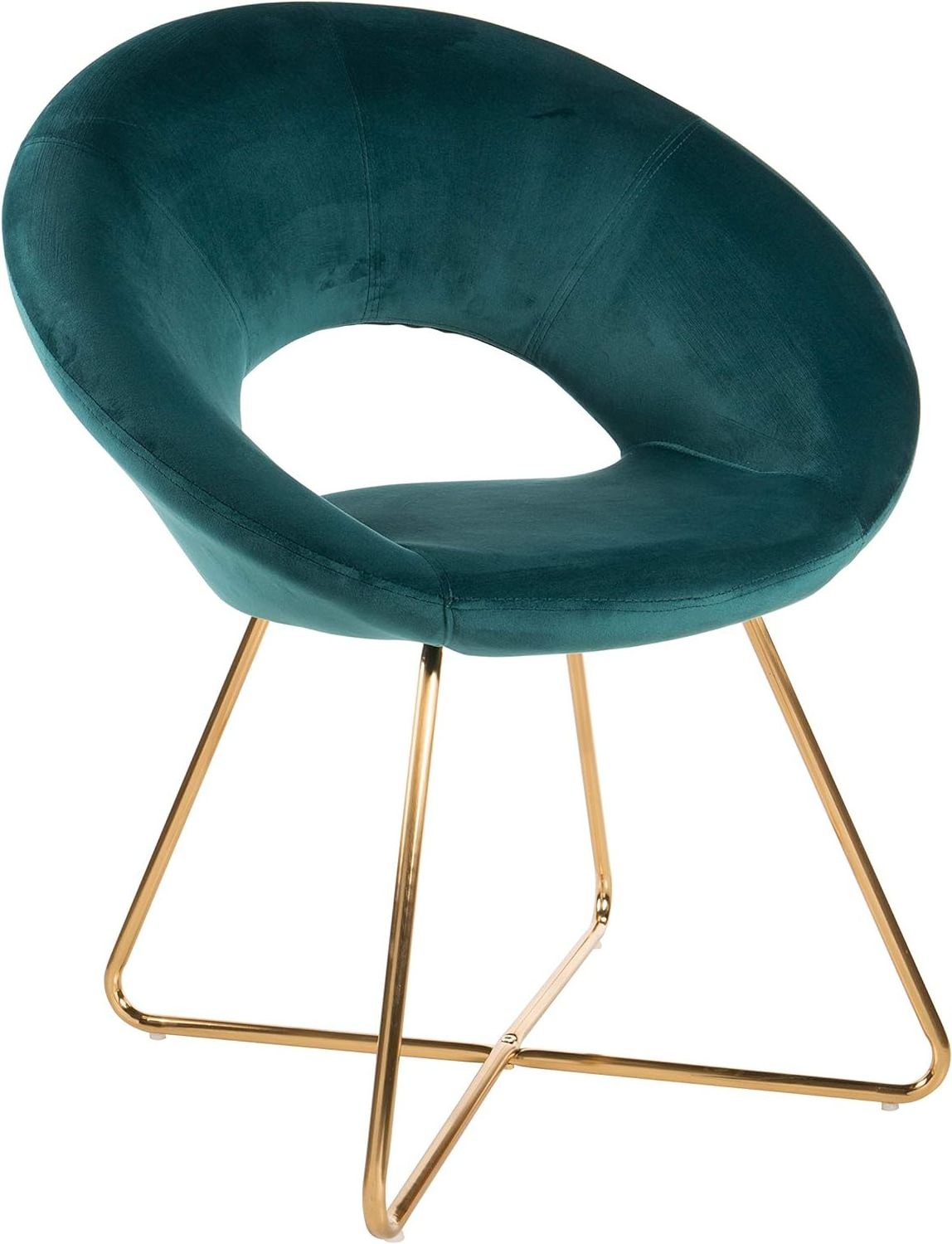 Hot home furniture soft upholstered dining armrest chair unique round backrest tufted accent chair chromed gold cross legs