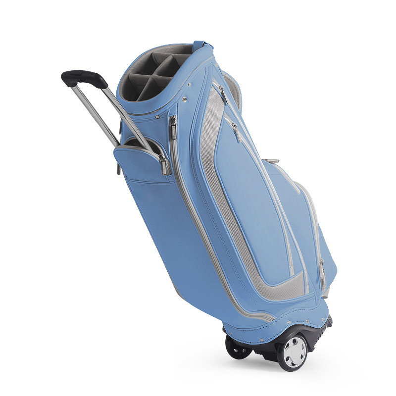 Custom  OEM nen Professional Embroidery Logo Waterproof Soft PU Genuine Leather Golf Bag With Wheels