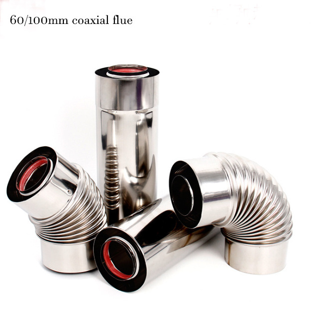 Stainless steel coaxial 100/60mm chimney elbow 90 degree concentric venting flues for electric tankless heater / gas boiler