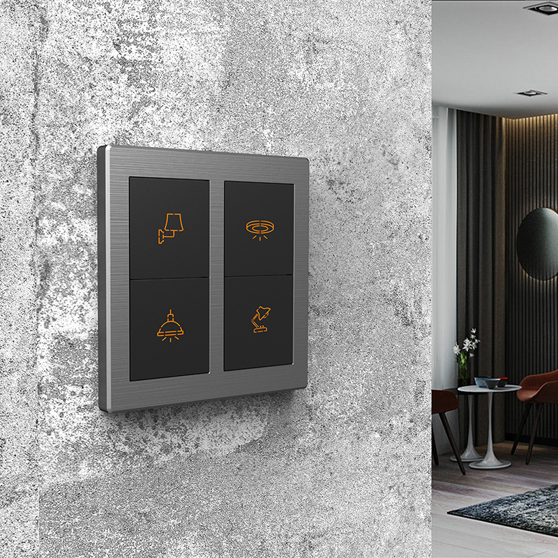 Big Button Smart Hotel Switch 1-8 Push Electrical Light Switches Modbus RS485 Wall Switch Metal Panel 4 Gang Customized