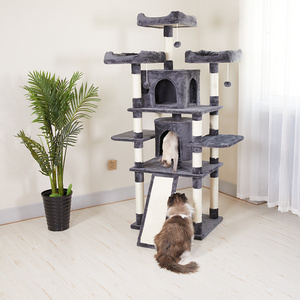 Manufacturer Wholesale Grey Large Multi-level Cat Trees & Scratcher with Hammock Luxury Wooden Scratcher Tower Cat Tree House