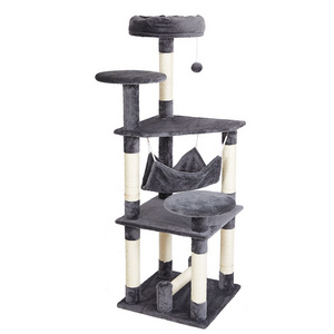 High Quality Floor To Ceiling Large Luxury Cat Tree Multi-level Condo Sisal Climbing Cat Trees House with Hammock for Cats