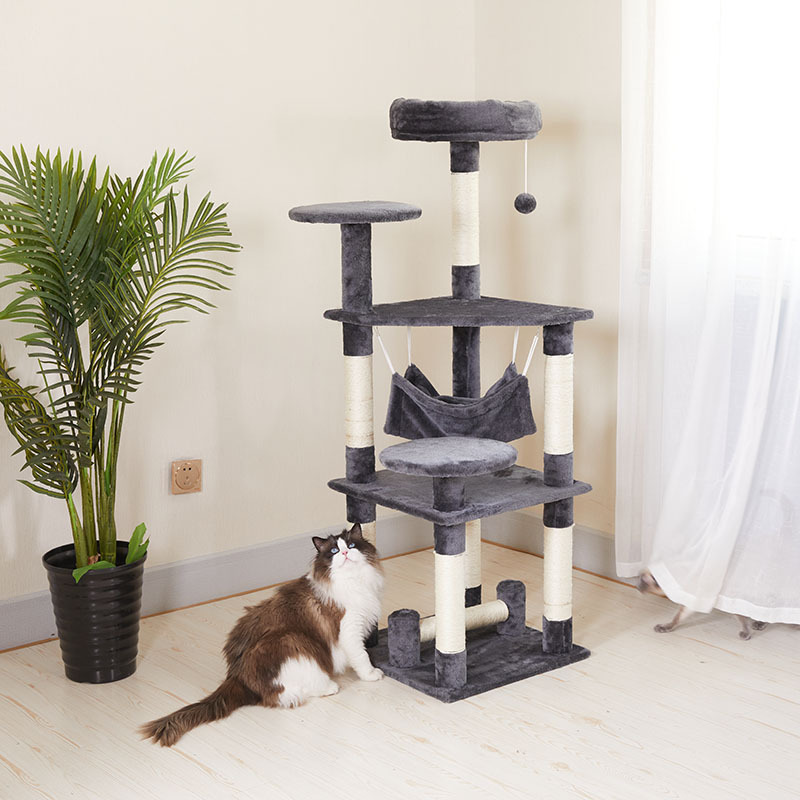 High Quality Floor To Ceiling Large Luxury Cat Tree Multi-level Condo Sisal Climbing Cat Trees House with Hammock for Cats