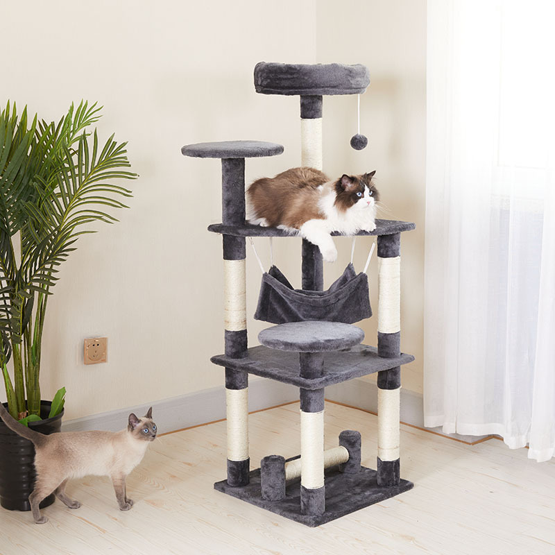 High Quality Floor To Ceiling Large Luxury Cat Tree Multi-level Condo Sisal Climbing Cat Trees House with Hammock for Cats