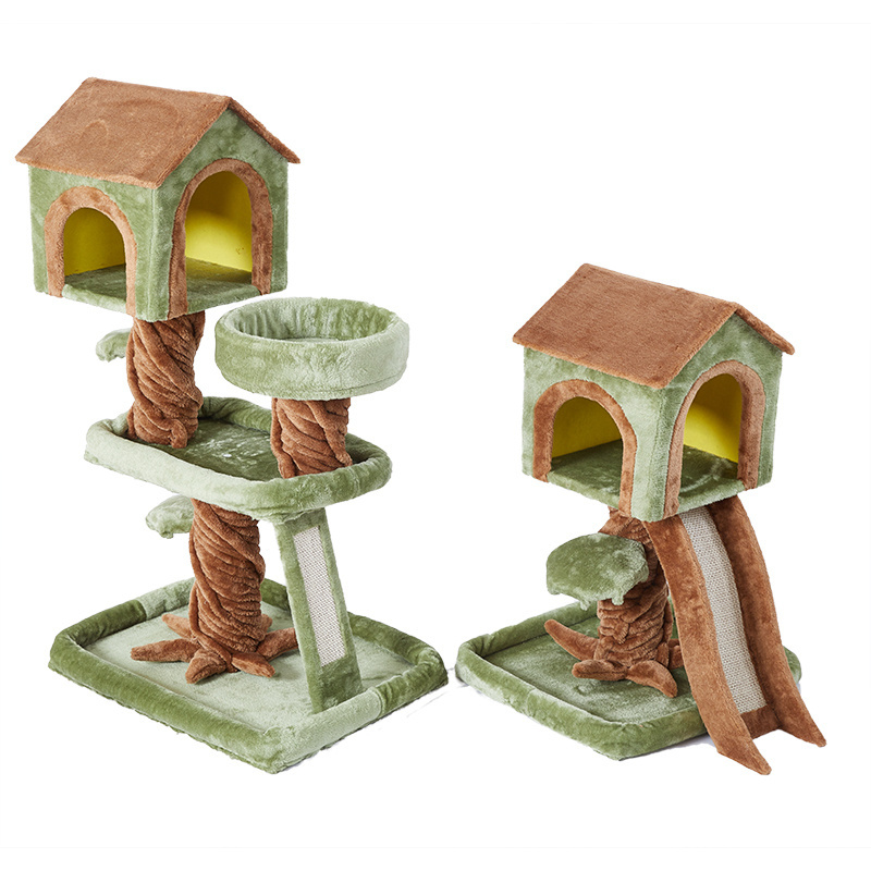 Wholesale cute cat climbing rack tree hanging ball high-quality sisal cat game house with scratch hot cat climbing tower