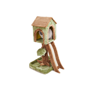 Wholesale cute cat climbing rack tree hanging ball high-quality sisal cat game house with scratch hot cat climbing tower