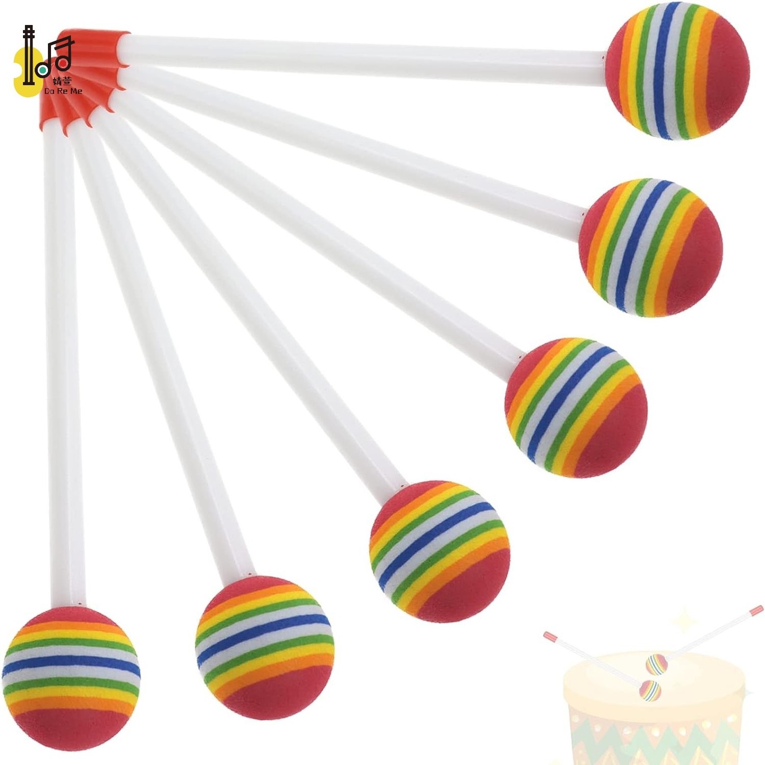 Plastic soft foam head rainbow plastic drum stick for kids playing hand drum percussion sticks musical instruments