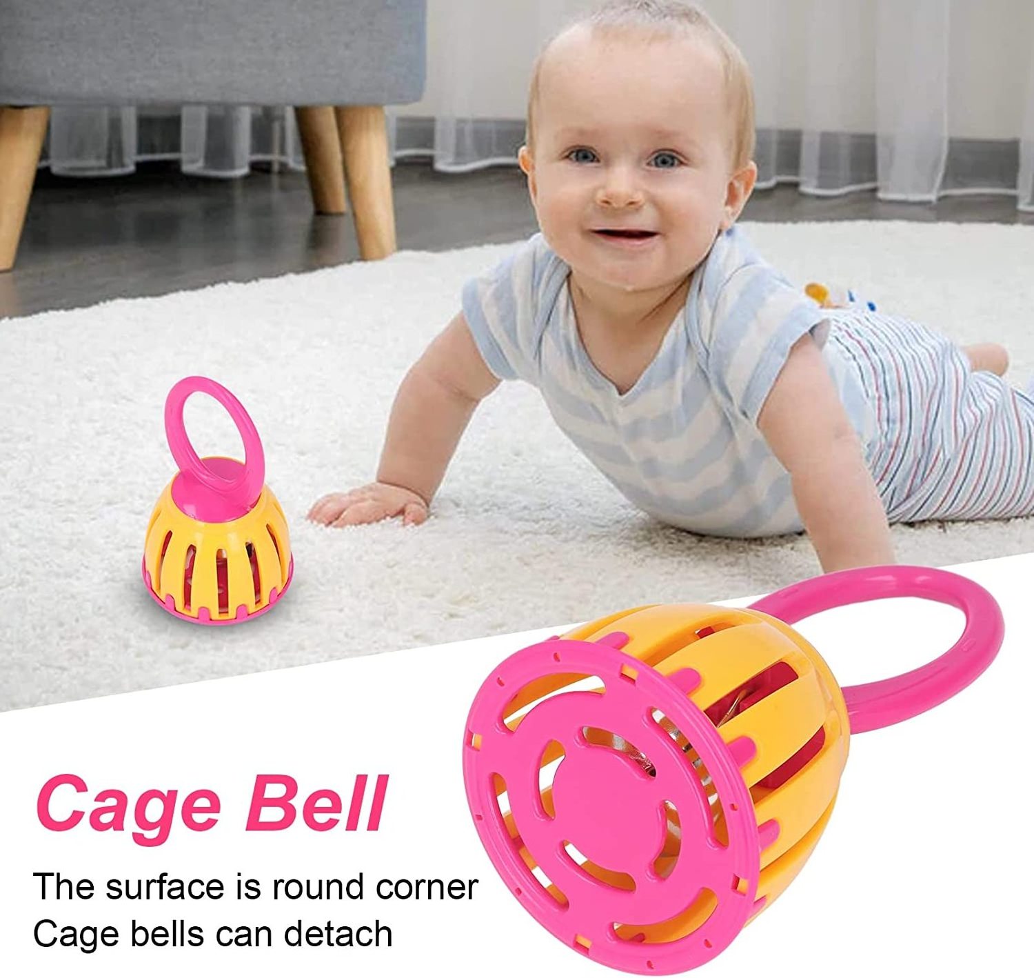 2023 educational small plastic baby rattle for kids percussion cage bell toy