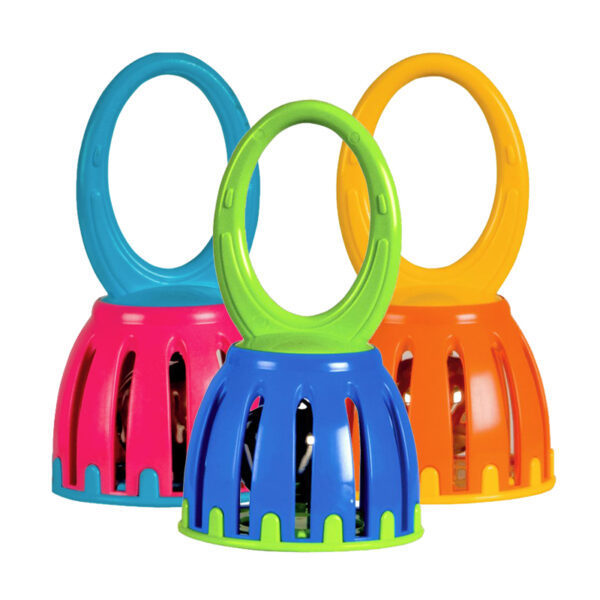 2023 educational montessori percussion PLC cage bell rattle plastic shaker hand bell toys