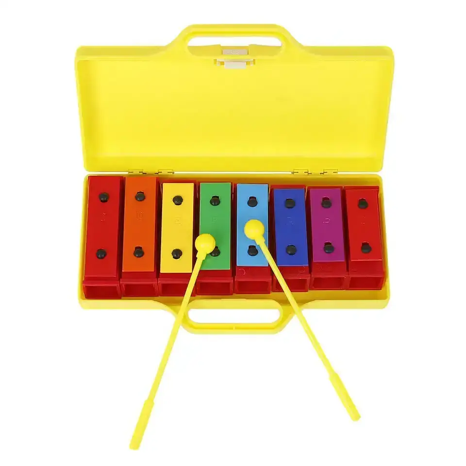 Orff Early Education toys Professional 8-tones Metallophone xylophone with yellow handle plastic box package