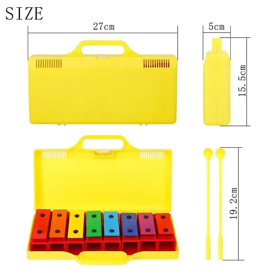 Orff Early Education toys Professional 8-tones Metallophone xylophone with yellow handle plastic box package