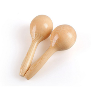 Handheld wood maracas natural color musical instrument