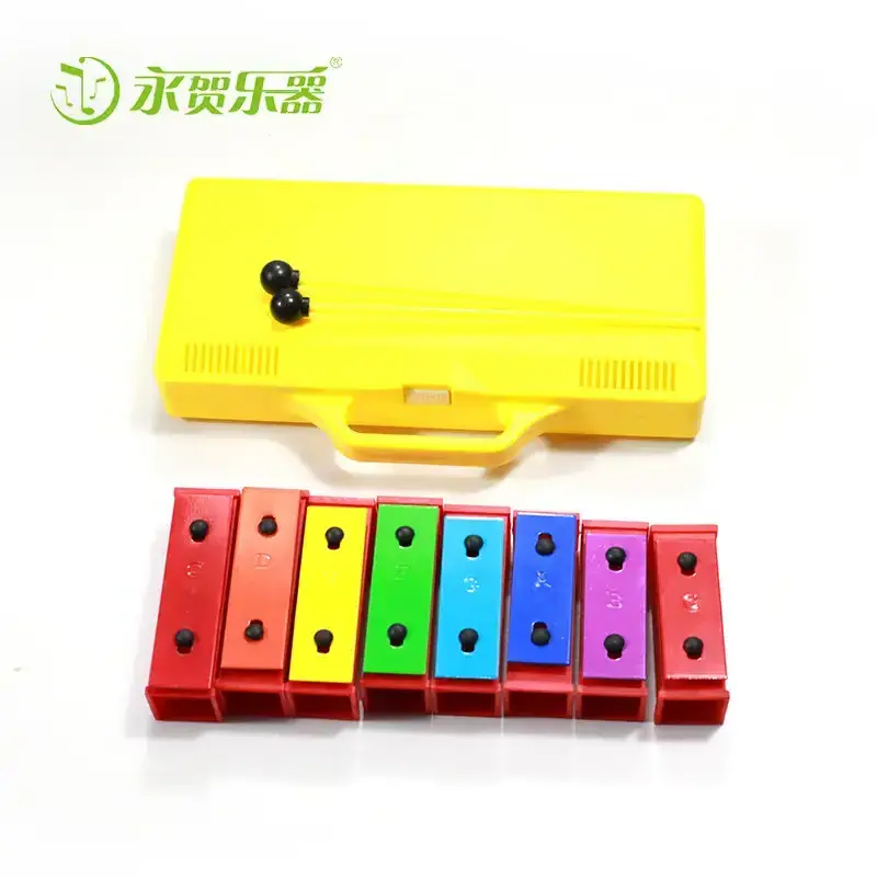 Orff Early Education toys Professional 8-tones Metallophone xylophone with yellow handle plastic box package