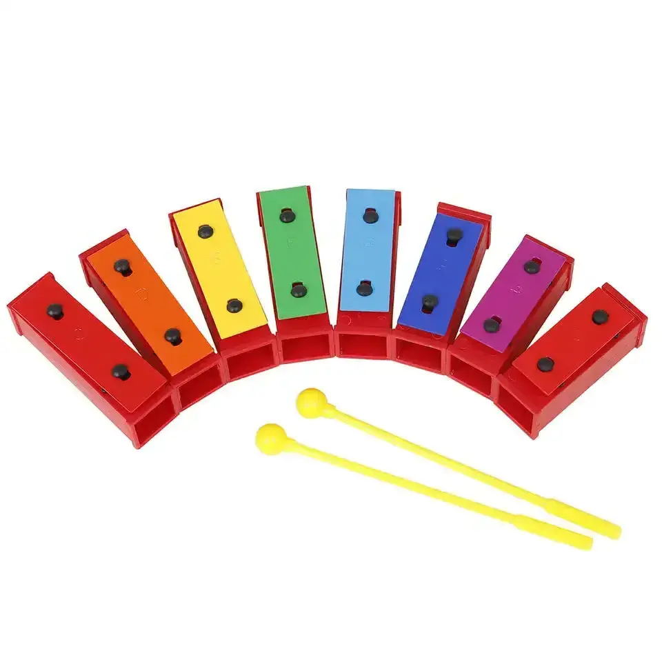 Orff Early Education toys Professional 8-tones Metallophone xylophone with yellow handle plastic box package