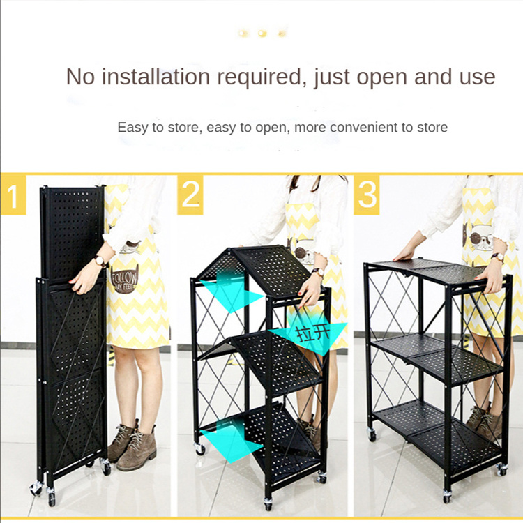 Bathroom Shelf Storage Foldable Microwave Oven Display Shelf With Wheels Folding Storage Rack Kitchen Organizer Shelf