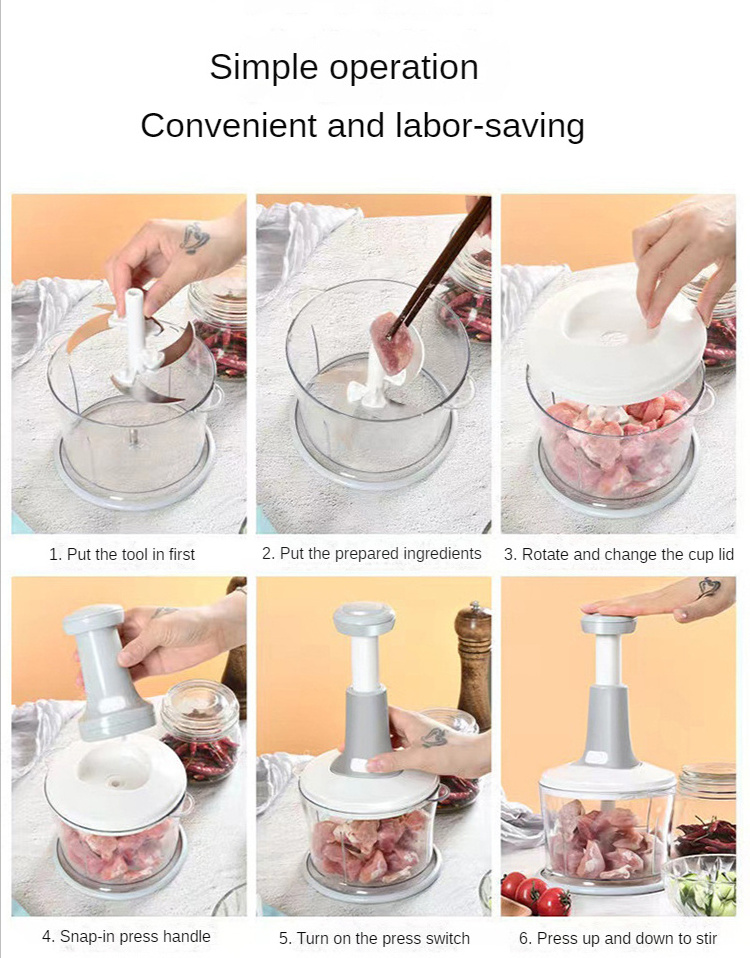 Customization Multifunction Garlic Grinding  Plastic Hand-press Down Food Cutter & Vegetable Manual Push Chopper