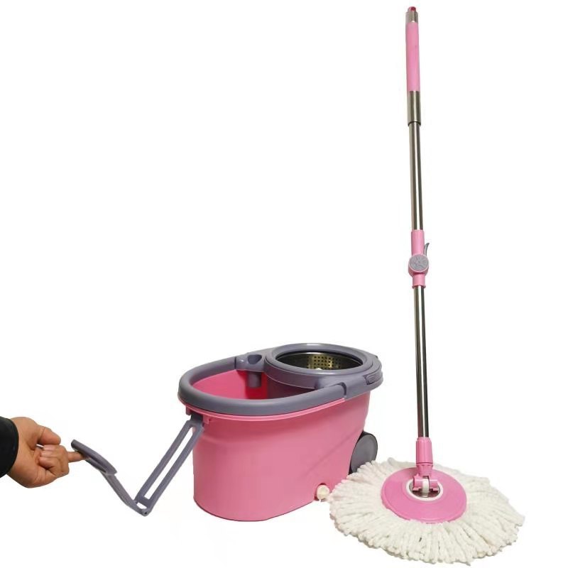 Hand Free Washing Squeeze Bucket Mop Four Drive Pink Lazy Mop 360 Mop