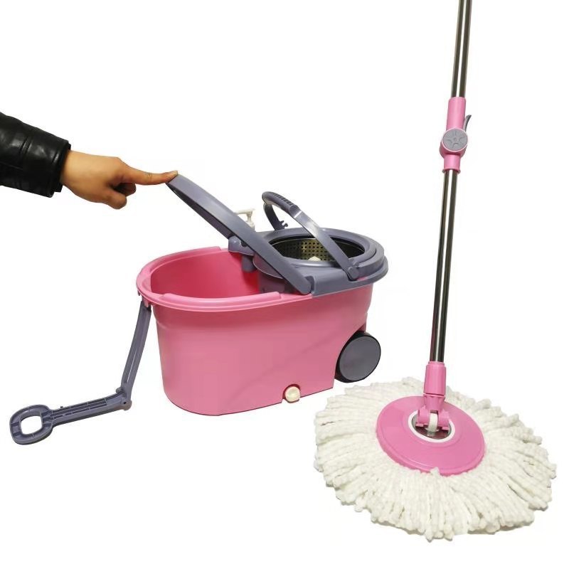 Hand Free Washing Squeeze Bucket Mop Four Drive Pink Lazy Mop 360 Mop