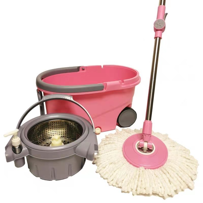 Hand Free Washing Squeeze Bucket Mop Four Drive Pink Lazy Mop 360 Mop