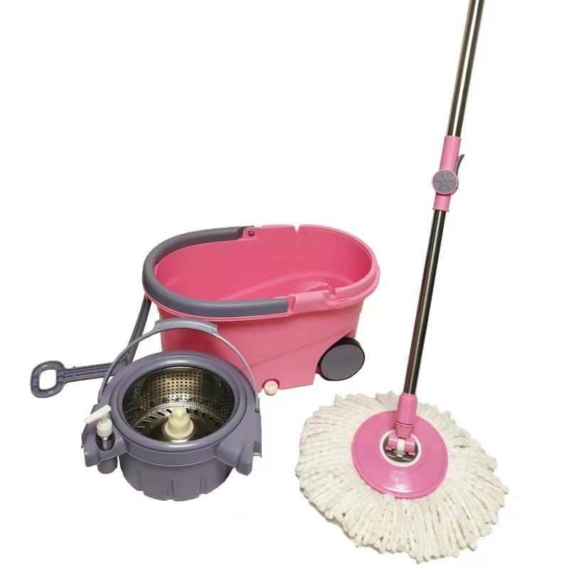 Hand Free Washing Squeeze Bucket Mop Four Drive Pink Lazy Mop 360 Mop