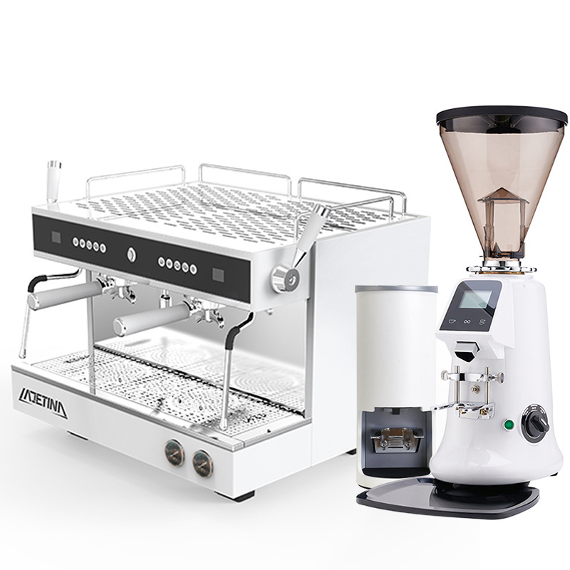 White Or Black 2 Groups  Coffee Machine With Milk Frother Copper Boiler Espresso Machine For Cafes Shop Business Commercial