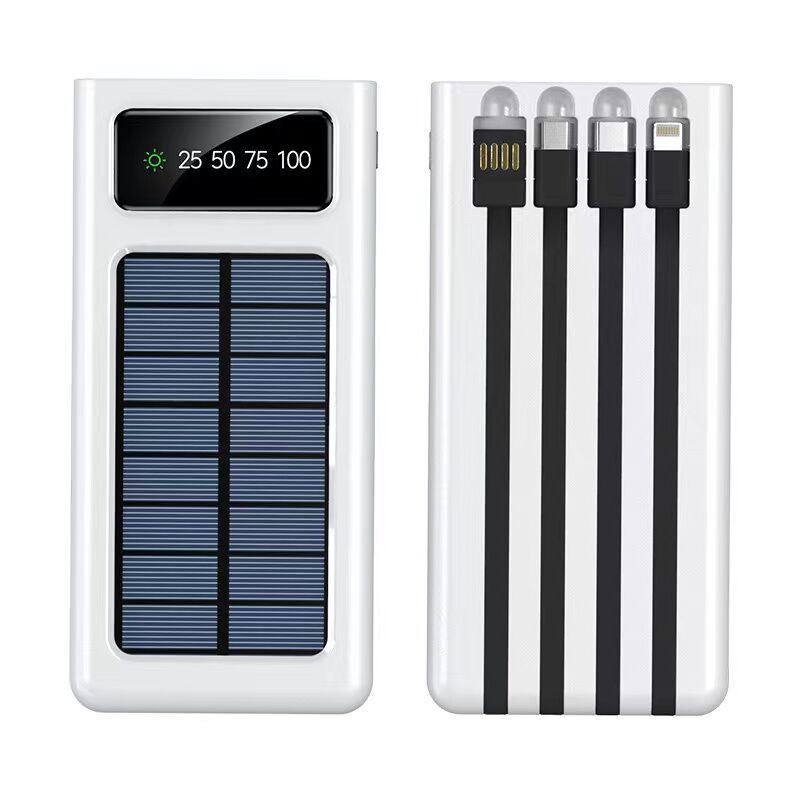 New Solar Panel Power Bank 10000 Mah Phone Charger With Four Built-in Cables