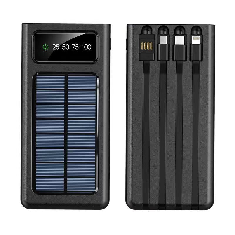 New Solar Panel Power Bank 10000 Mah Phone Charger With Four Built-in Cables