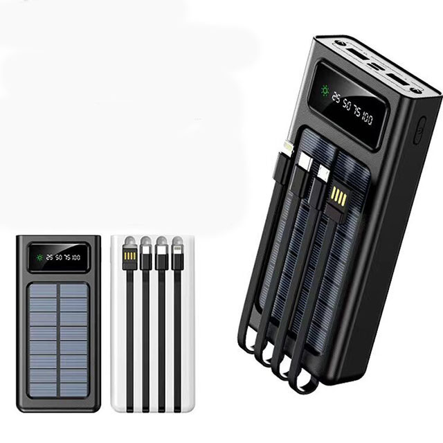 New Solar Panel Power Bank 10000 Mah Phone Charger With Four Built-in Cables