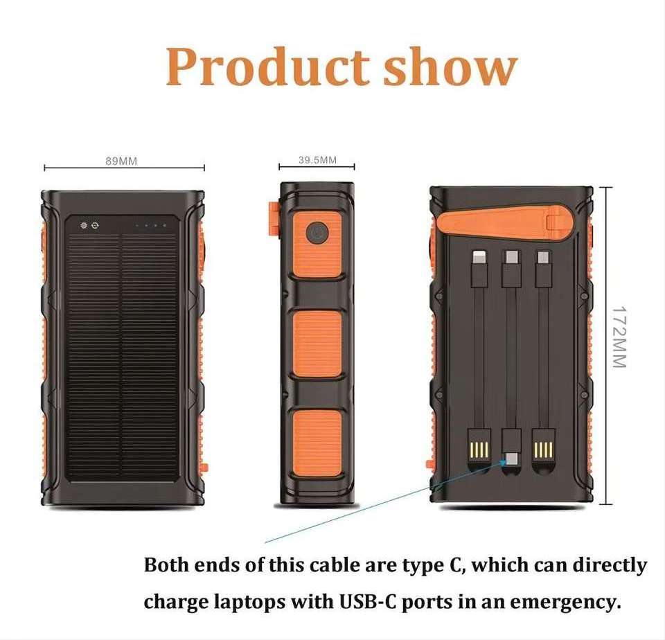 Outdoor Emergency 2 Usb Hand-Crank Power Generator  PD22.5W Solar Charger 3 In 1 Built In Cable Solar Hand Crank Power Bank 3000