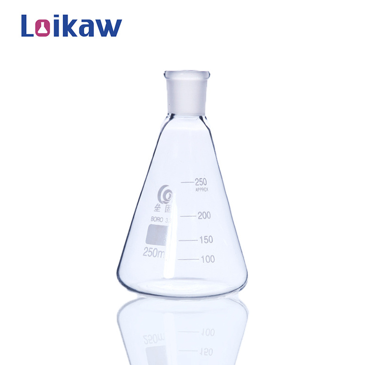 Loikaw High Quality 150ml 250ml 500ml Borosilicate 3.3 Volumetric Flasks Erlenmeyer Conical Flask With Narrow Mouth