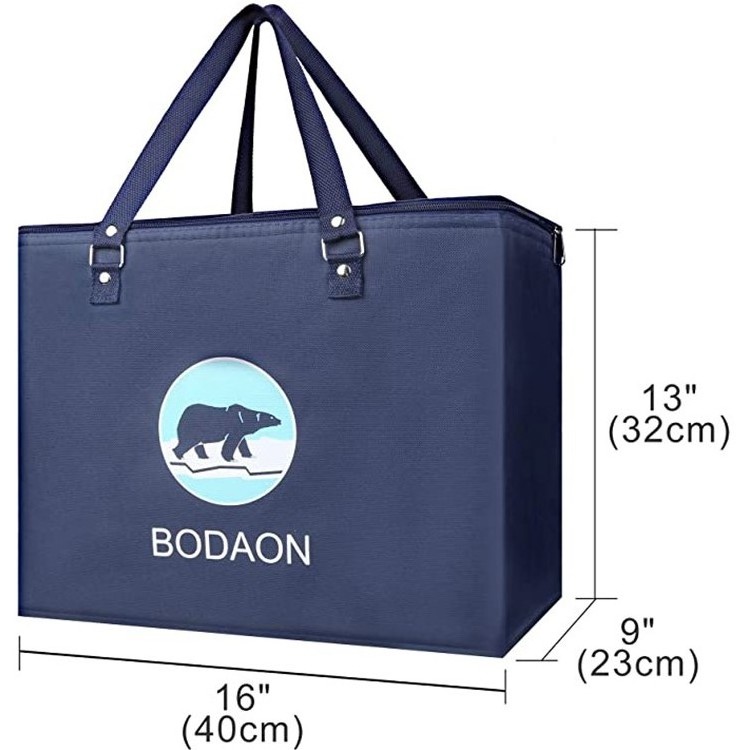 Eco friendly insulated reusable large capacity shopping thermal insulation cooler bag blue