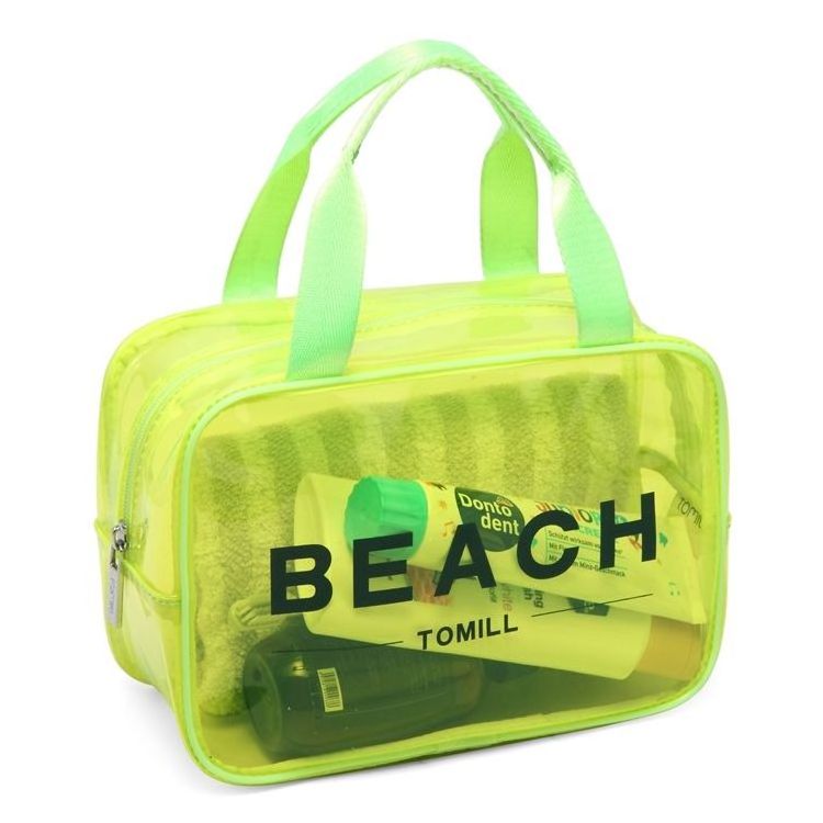 Fashion Women Custom Printed Plastic Transparent Swimming Shopping Waterproof Summer Travel Zip PVC Tote Neon Large Beach Bag