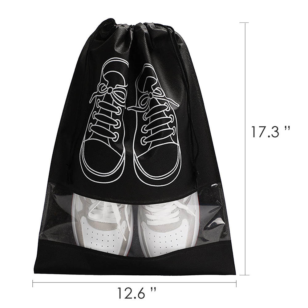 Custom Hot Sale Portable Shoe Storage Bag Black Waterproof Dustproof Non Woven Drawstring Bag With Your Own Logo